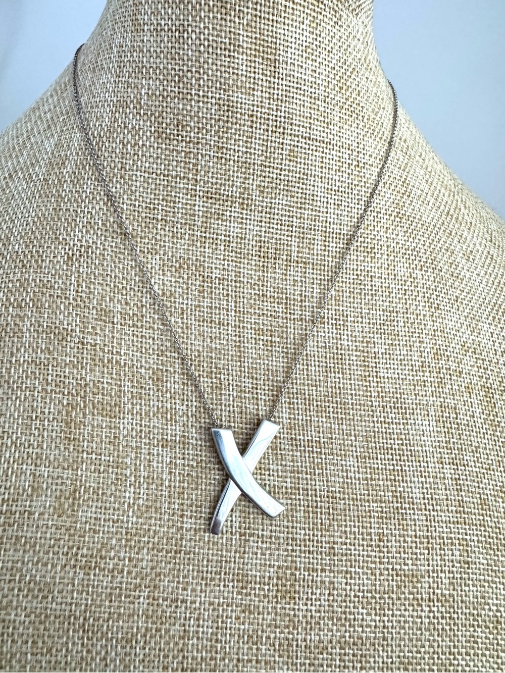 TIFFANY & CO, Paloma Picasso Large X Pendant Necklace Sterling Silver 925